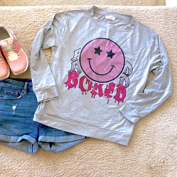 Tops - BORED Smiley Face Long Sleeve Pullover